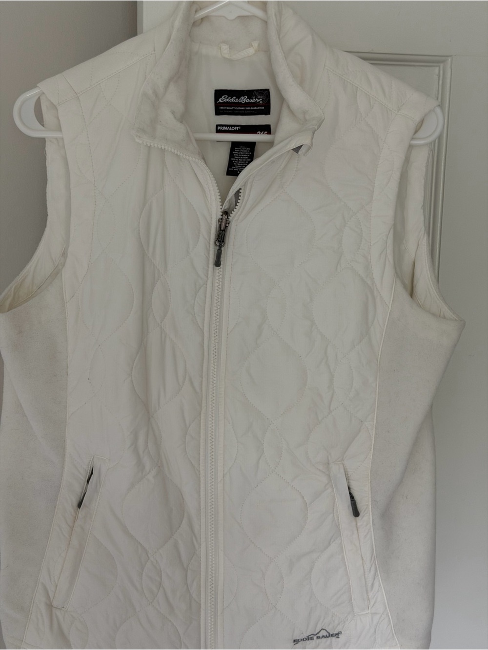 Eddie Bauer Soft White Quilted Fleece-Trim Vest